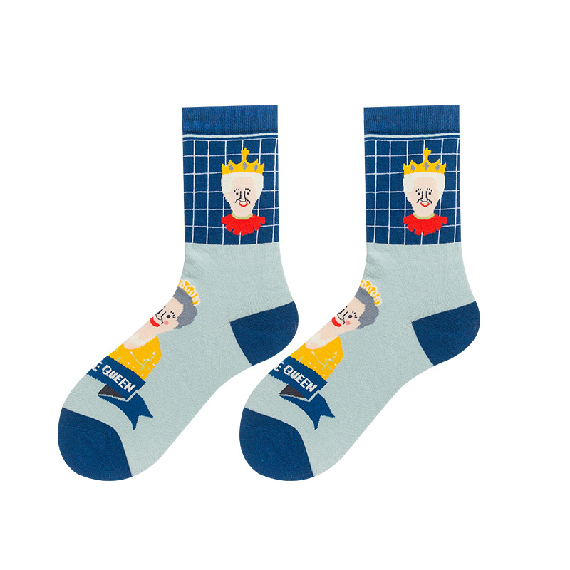 Glad Xvan 3 Pairs Boneless Combed Cotton Socks Cartoon Character Fashion Trend Crew Socks